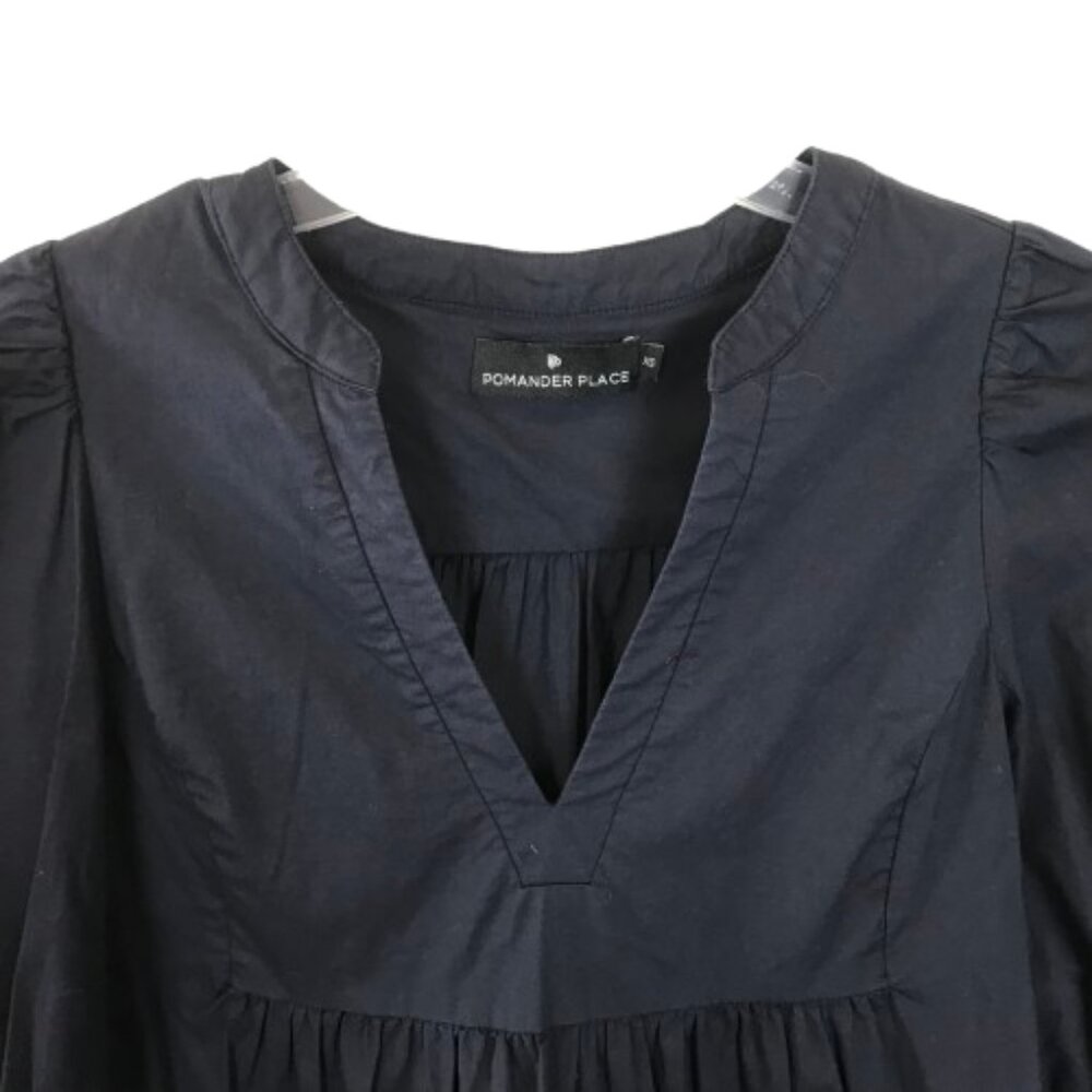 Pomander Place Womens Size XS Navy Blue Cotton Poplin Kenzo Tiered Mini Dress - Picture 7 of 10